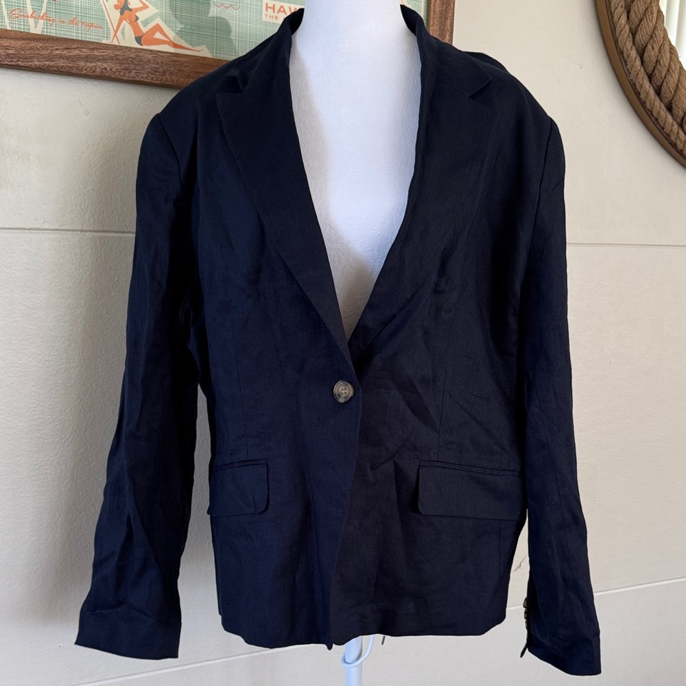 Quince Navy Single-Button Linen Blazer